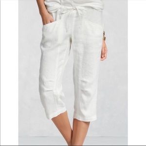 CAbi white linen crop pants